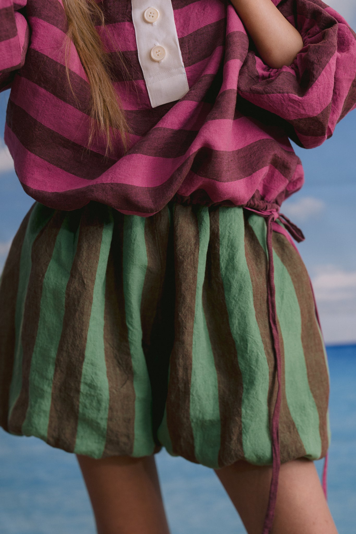PUFF SHORTS | MINT/BROWN STRIPE