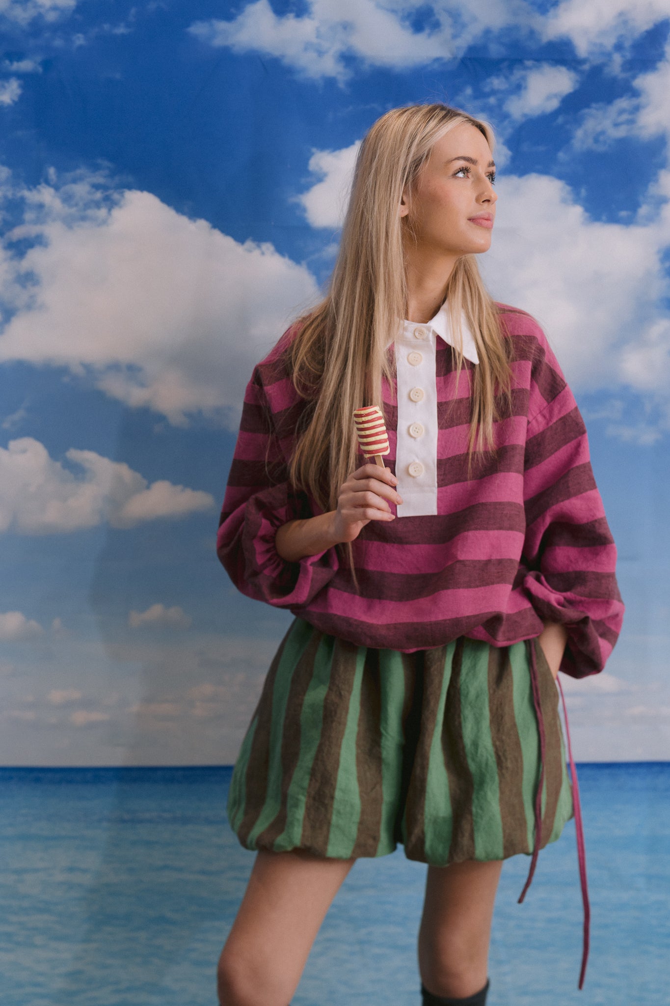 PUFF SHORTS | MINT/BROWN STRIPE