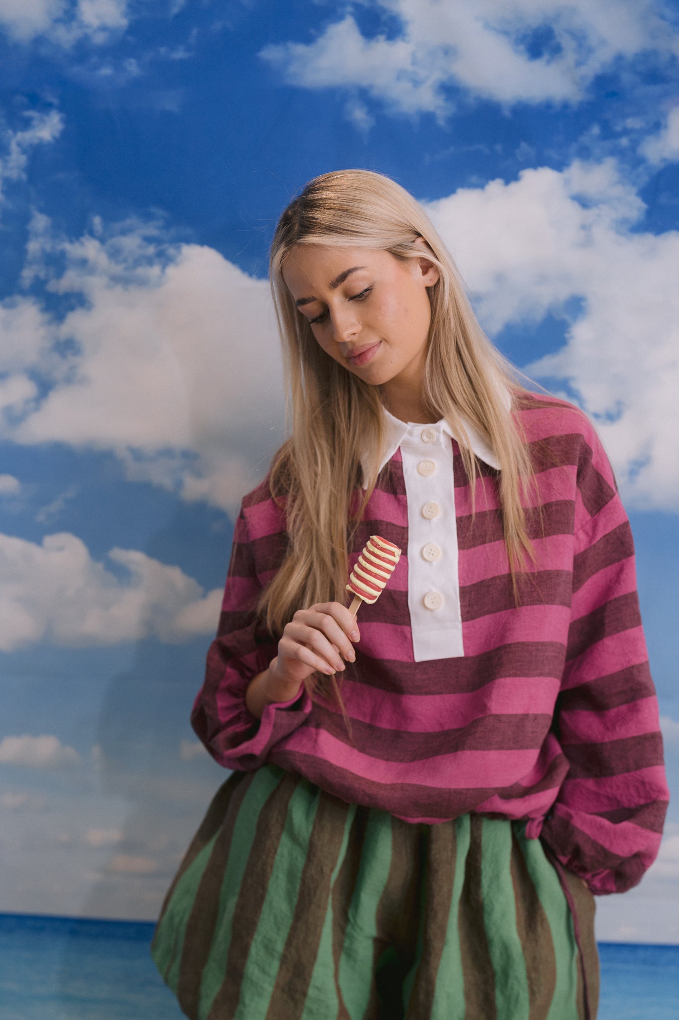 PUFF SHORTS | MINT/BROWN STRIPE