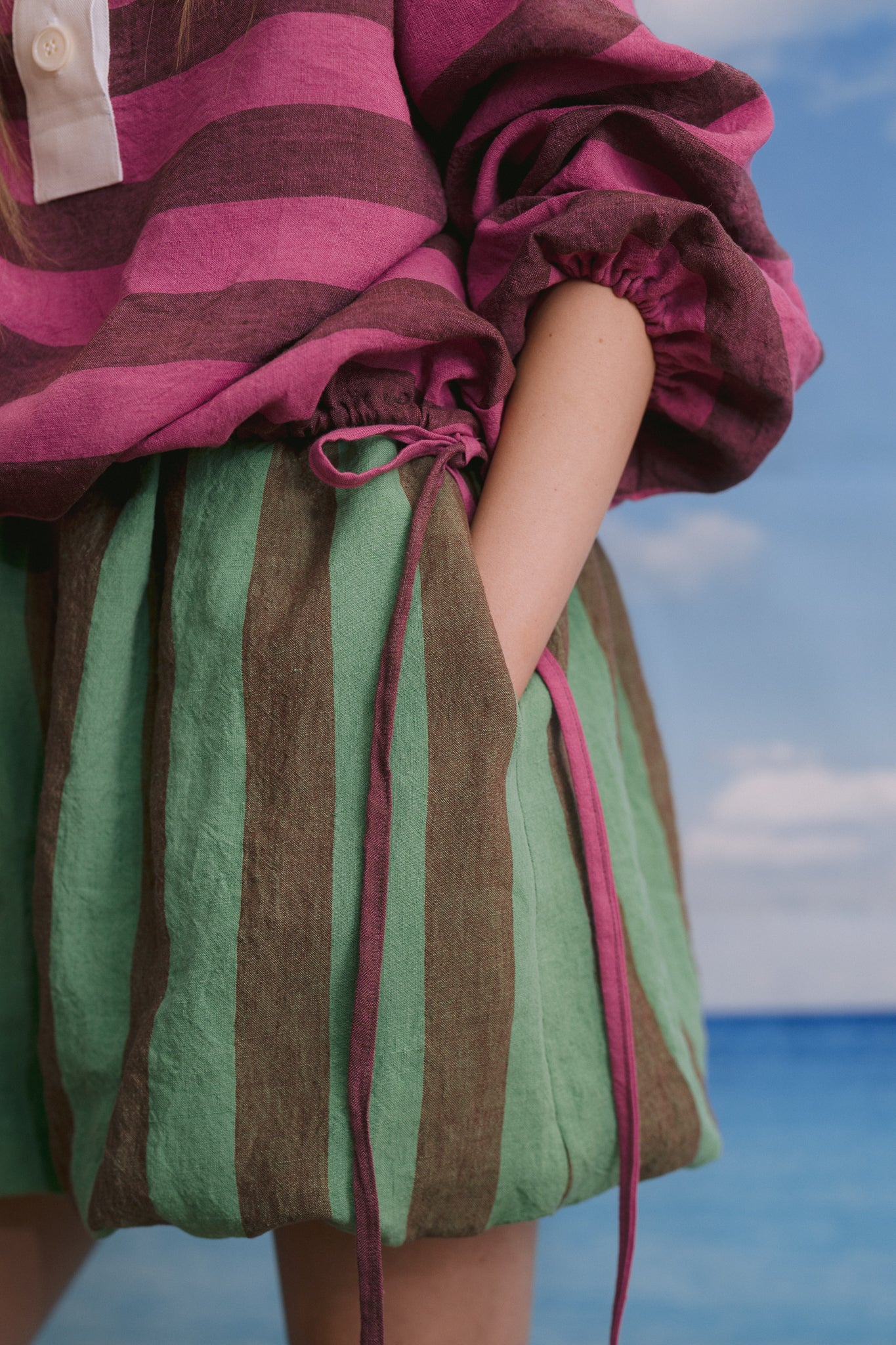 PUFF SHORTS | MINT/BROWN STRIPE