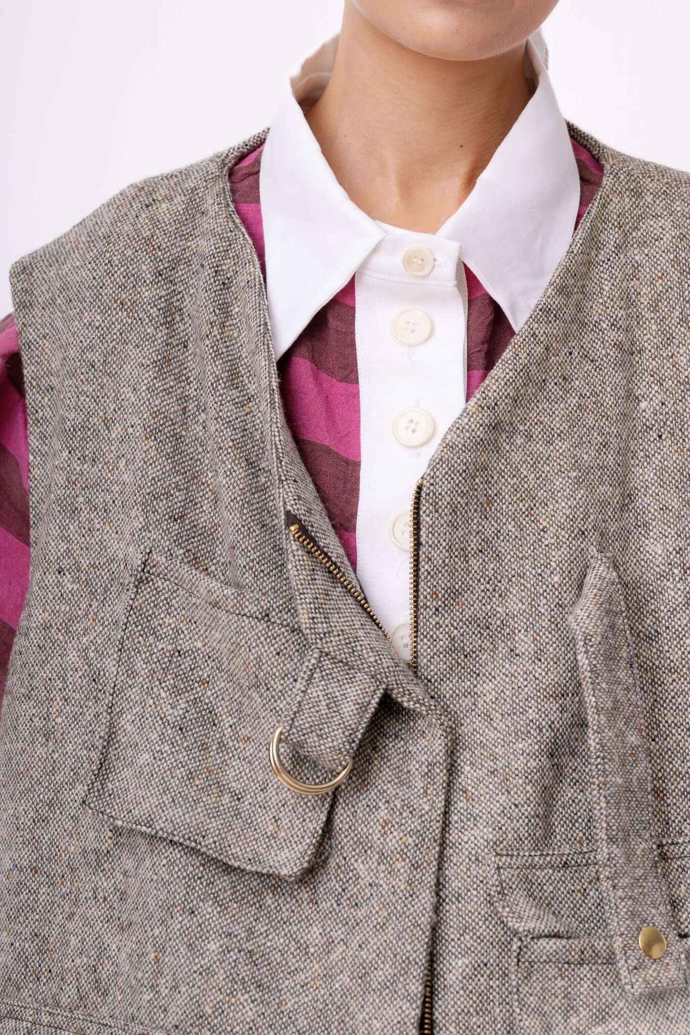 ASYMMETRIC TWEED GILET | GREY