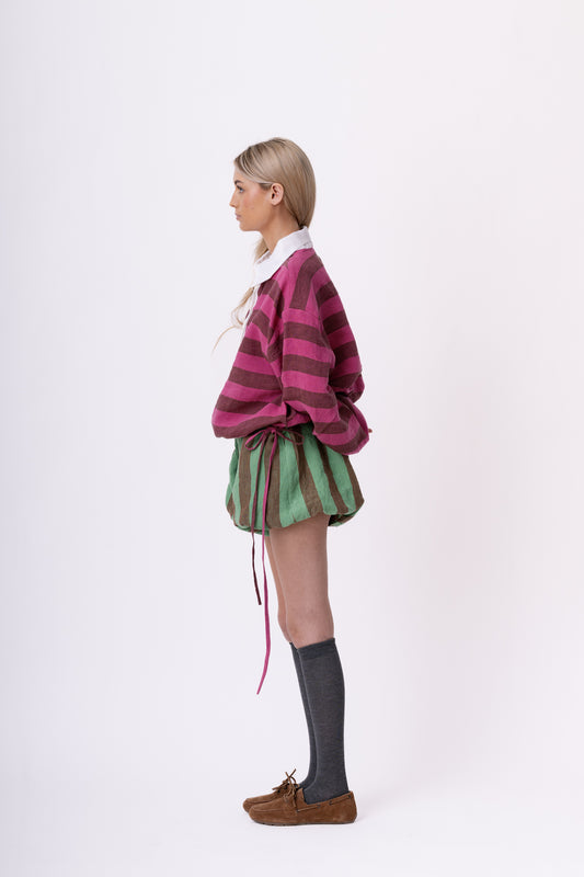 PUFF SHORTS | MINT/BROWN STRIPE