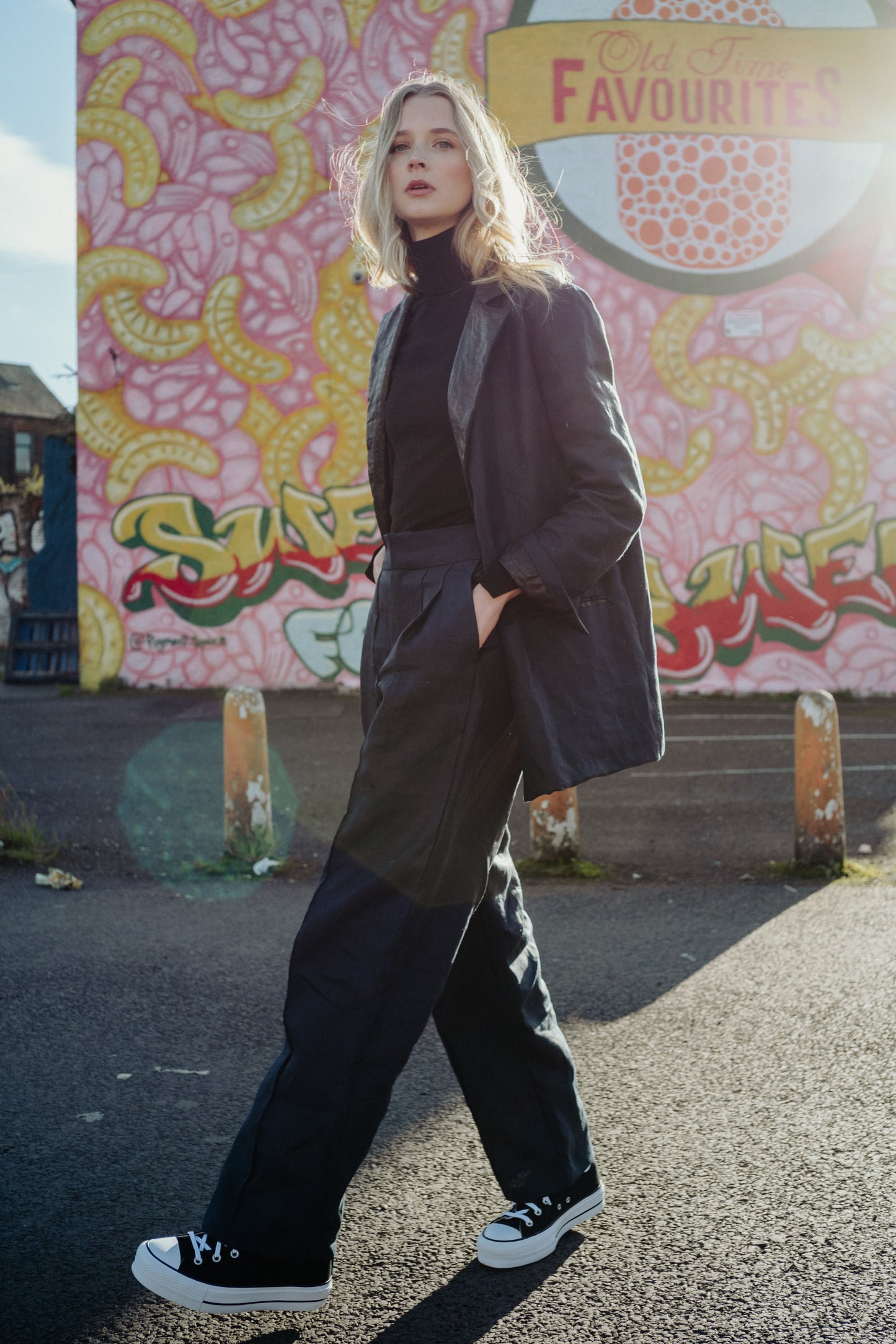 NAVY | BLACK BEETLED SUIT JACKET | Our spin on the classic suit jacket. Our new suit is where structure and tailoring meet relaxed oversized fit, making it a perfect day to day throw on that is versatile enough to wear to the office as well as a festive p