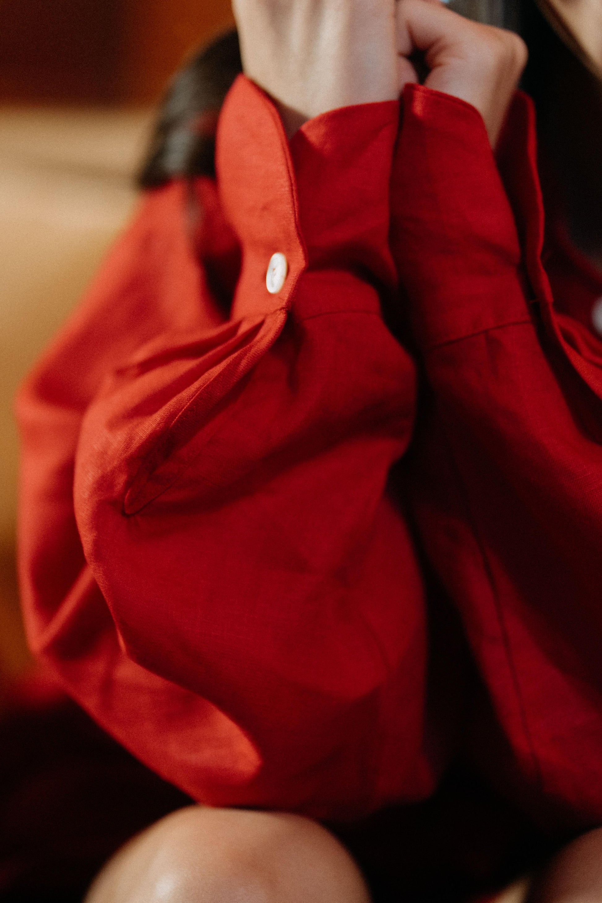 BOW SHIRT | RED | *Ready to Ship for Valentines ❤️A new special edition lounge set in our poppy red linen. The oversized shirt features a fold over detail beneath the arm which ties into a fun bow detail on either side. Wear with matching shorts, or by it