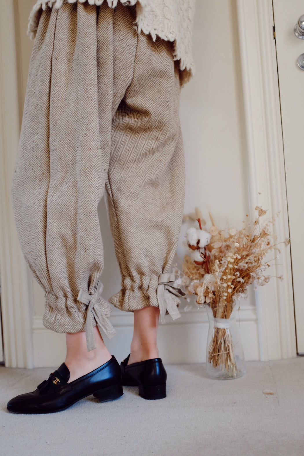 TWEED BLOOMERS | Introducing our new Tweed Bloomers. An update on our signature bloomers. A relaxed and oversized shape gathered in at the ankle with a bow detail on back. A modern take on 19th century Bloomers. These undergarments were worn under dresses
