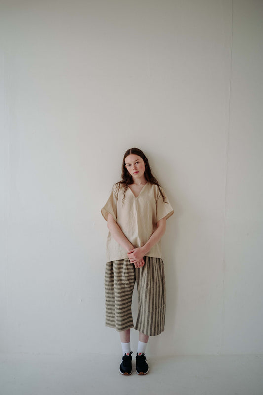 AMELIA TROUSERS | A fun and easy throw on trouser A relaxed, wide leg fit with elasticated waist, these are a real staple for Summer. The Amelia trousers are a classic wide leg fit. Featuring a play on stripe direction - they will add playfulness and fun