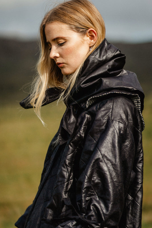 BEETLED SCARF | Our AW scarf, created with Irish beetled linen. The scarf, which comes in black and chocolate, is an interesting addition to any outfit. With the structure and sheen of the beetled linen, the scarf offers warmth, style and a wee bit of his