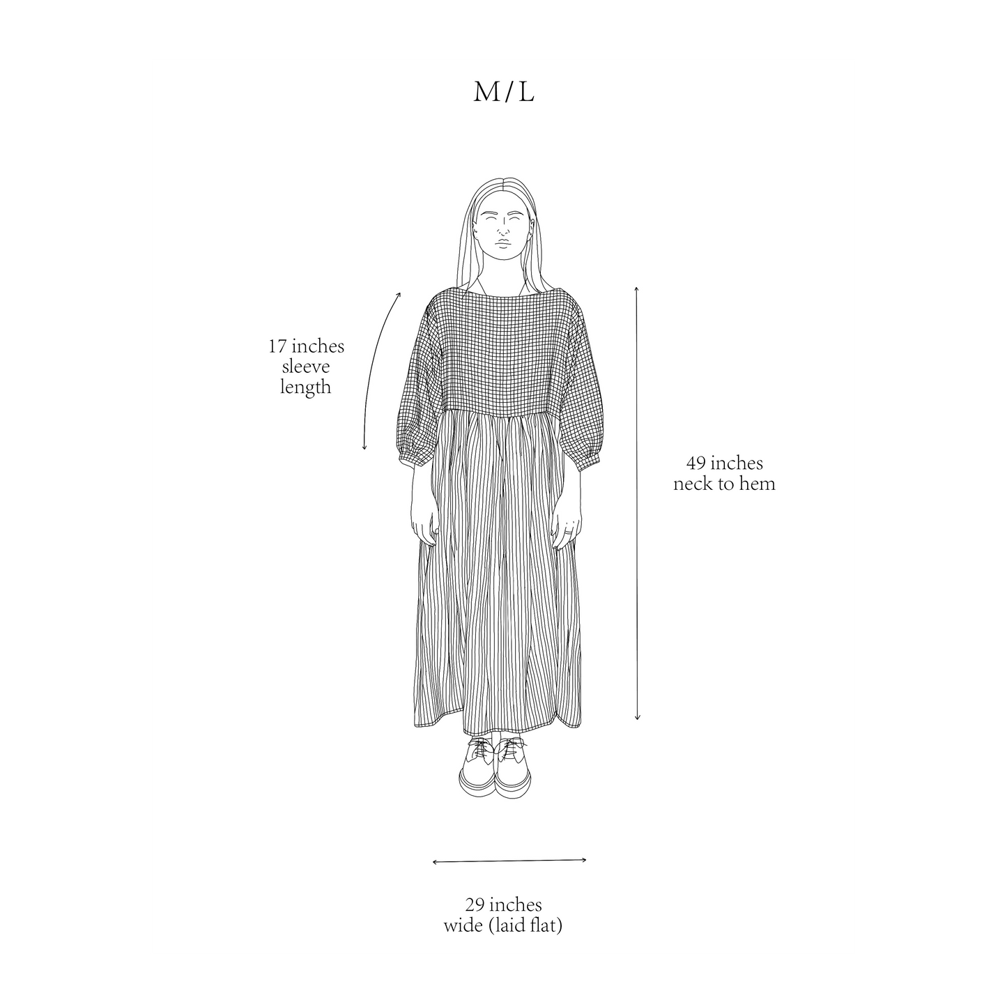 DELILAH DRESS | PATCHWORK | The Delilah Dress in patchwork. Created with beautiful soft tones of washed linen. A new silhouette for us - the dress features a longer hem and wide neckline. Works nicely with our new Mel knitted vest. Side seam pockets. Made