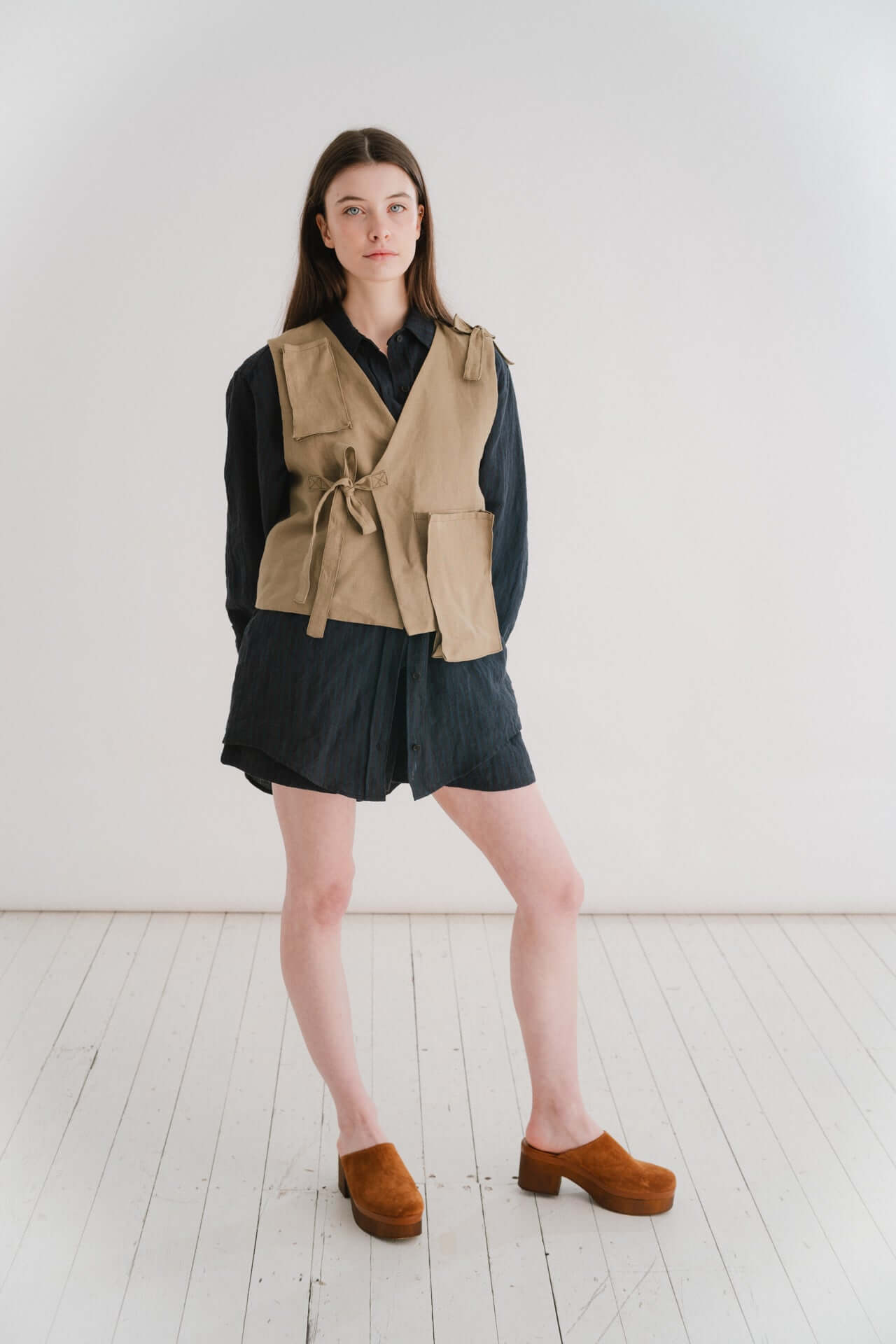 IN THE WILD VEST | A play on a traditional safari jacket, our new ‘In The Wild’ vest is fun worn by itself or as a layering piece for your Spring Summer wardrobe. A simple shape with tie closure detail, three cargo style pockets and bow detail on shoulder