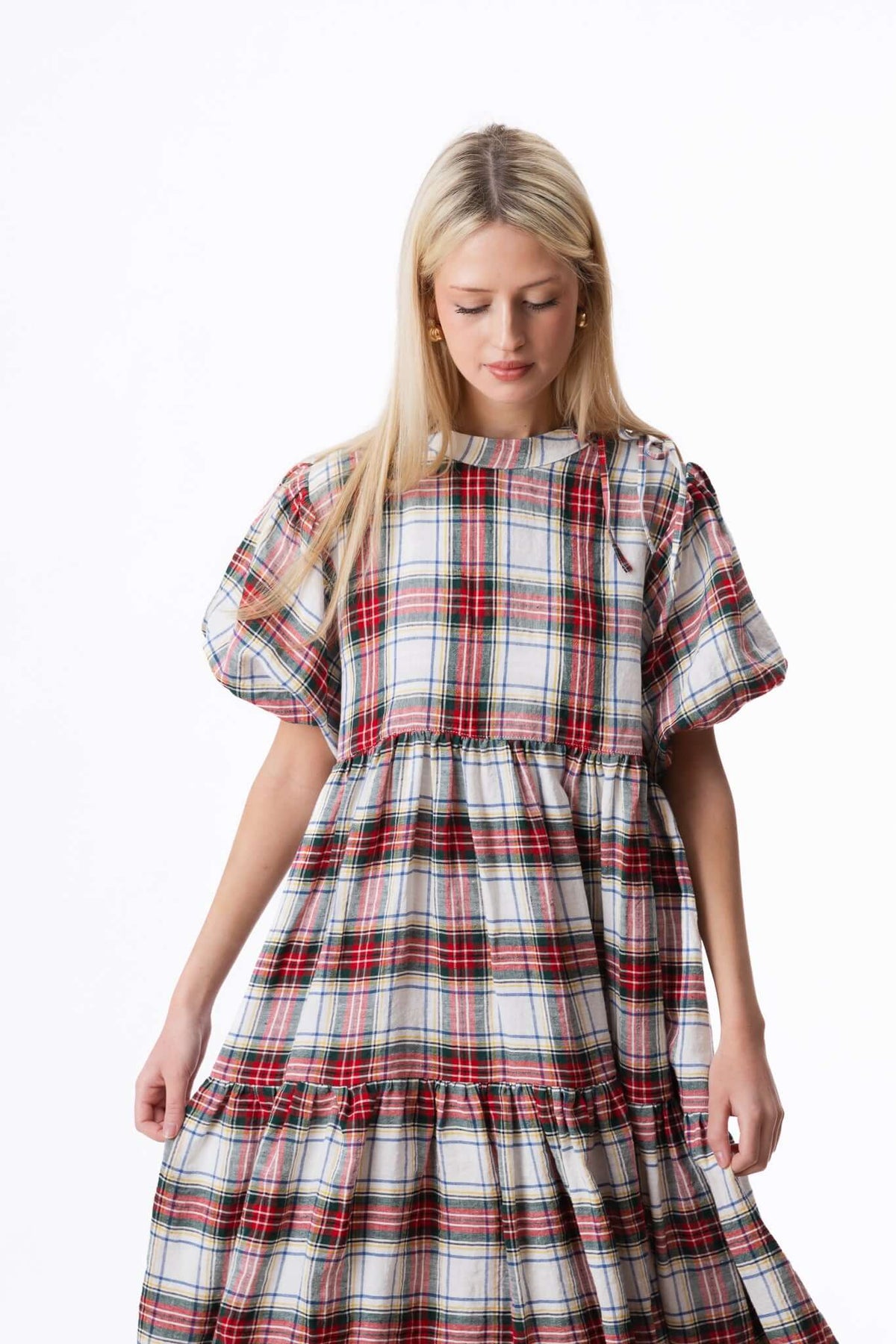 WHITE TARTAN ORLA DRESS