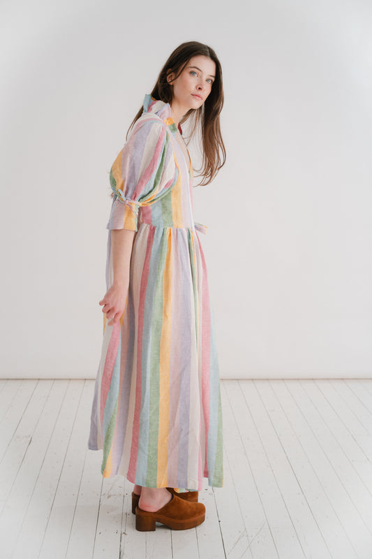 THE HOPE DRESS | This one is pretty special to us. Some of you may remember back whenever lockdown hit, we sourced some rainbow striped deadstock fabric and used it to make scrunchies. The concept was that when you bought one, we gifted one to your chosen