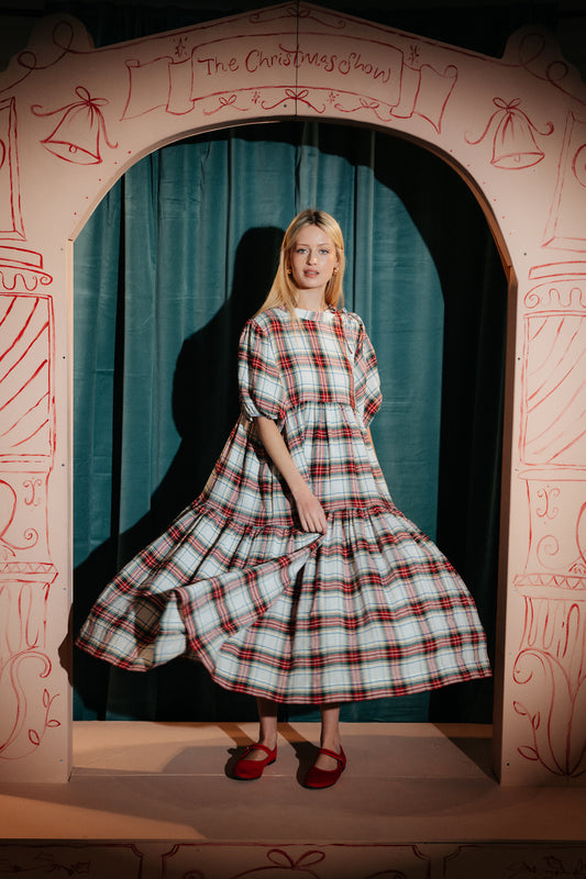 WHITE TARTAN ORLA DRESS