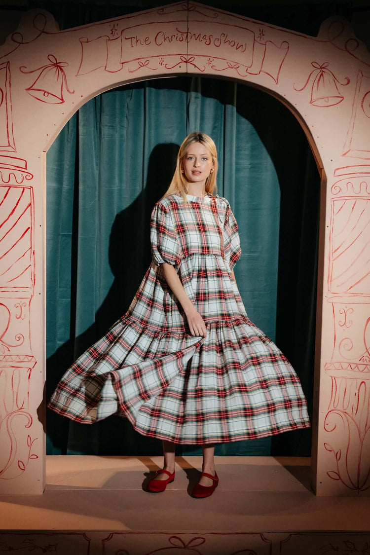 WHITE TARTAN ORLA DRESS