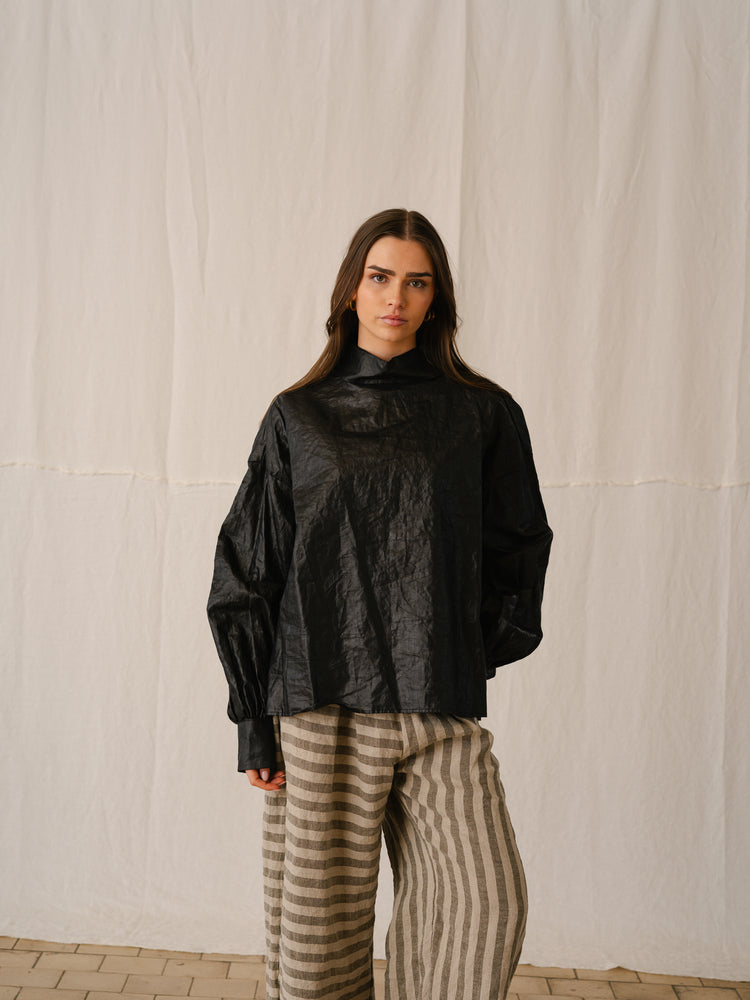 CADHLA SHIRT | BLACK BEETLED LINEN