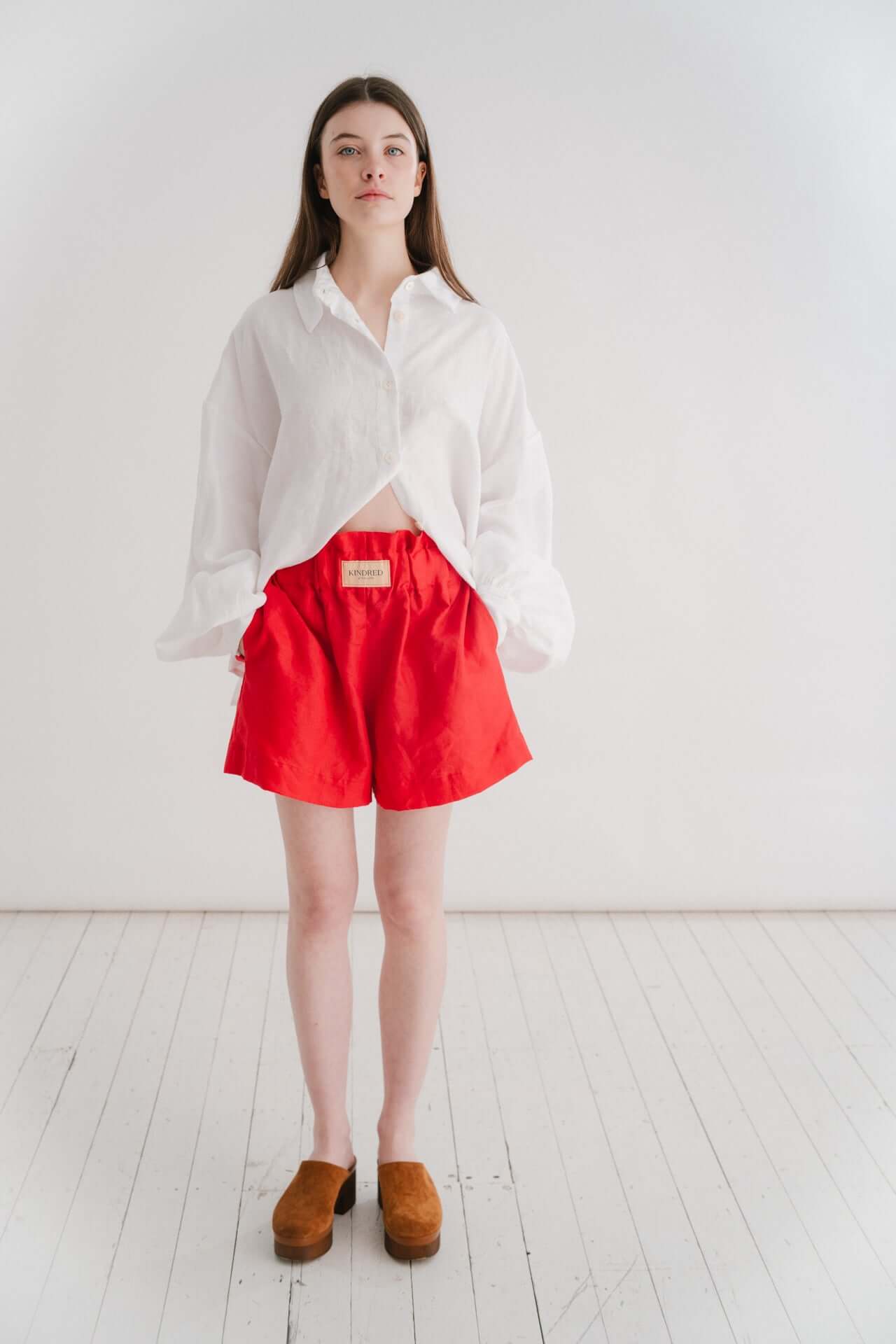 POPPY SHORTS | A simple yet bold statement in our Poppy shorts. For those days that you don’t want to think too much, but feel considered in your outfit choice. Pair with our Cadhla shirt or your favourite knitwear for an effortless summer look.