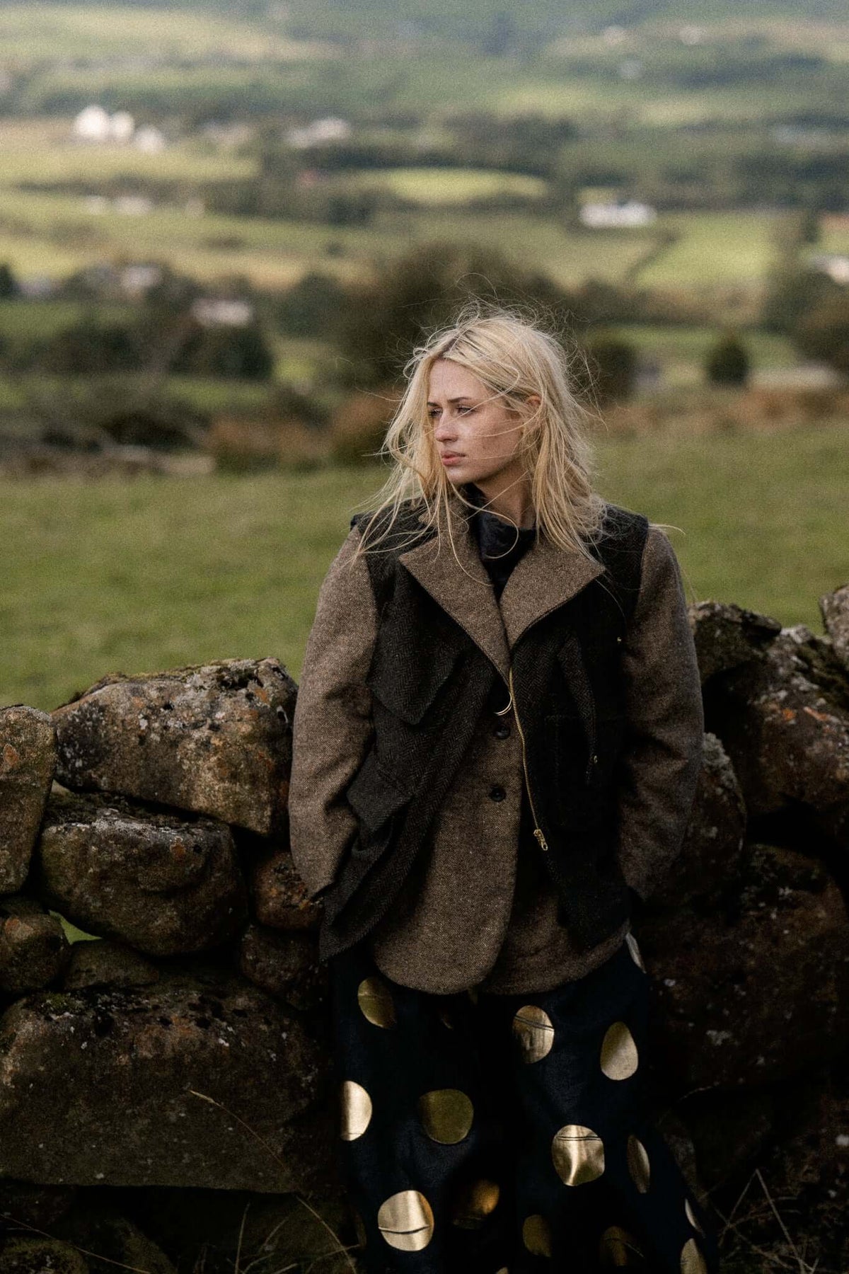ASYMMETRIC TWEED GILET | GREEN