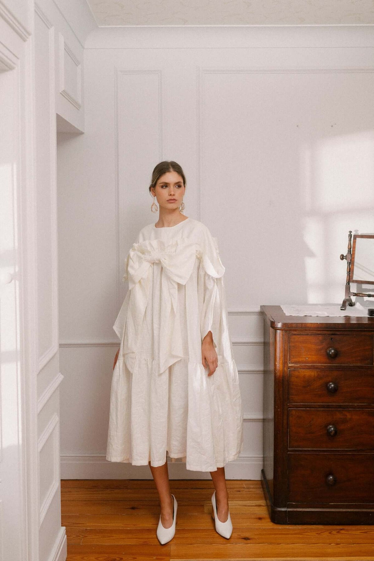 Pearl Bow Dress | Beetled Linen Wedding Dress | Kindred Of Ireland Pearl Bow Dress | Beetled Linen Wedding Dress | Kindred Of Ireland