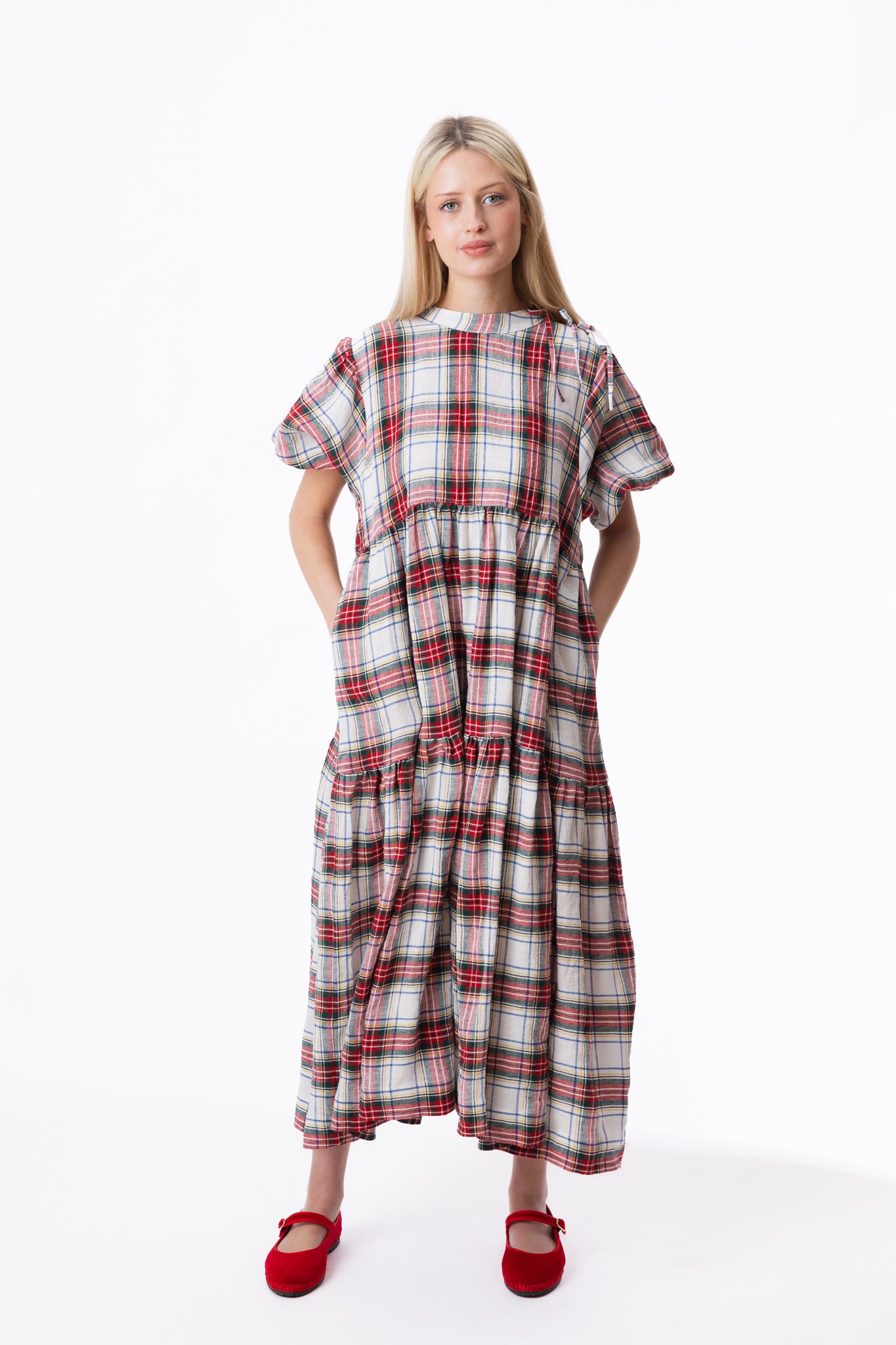 WHITE TARTAN ORLA DRESS