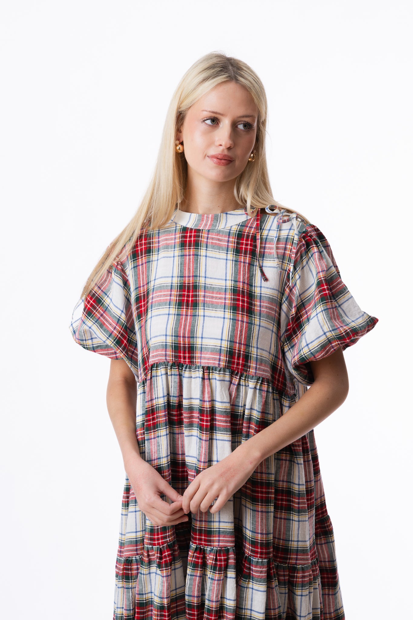 WHITE TARTAN ORLA DRESS