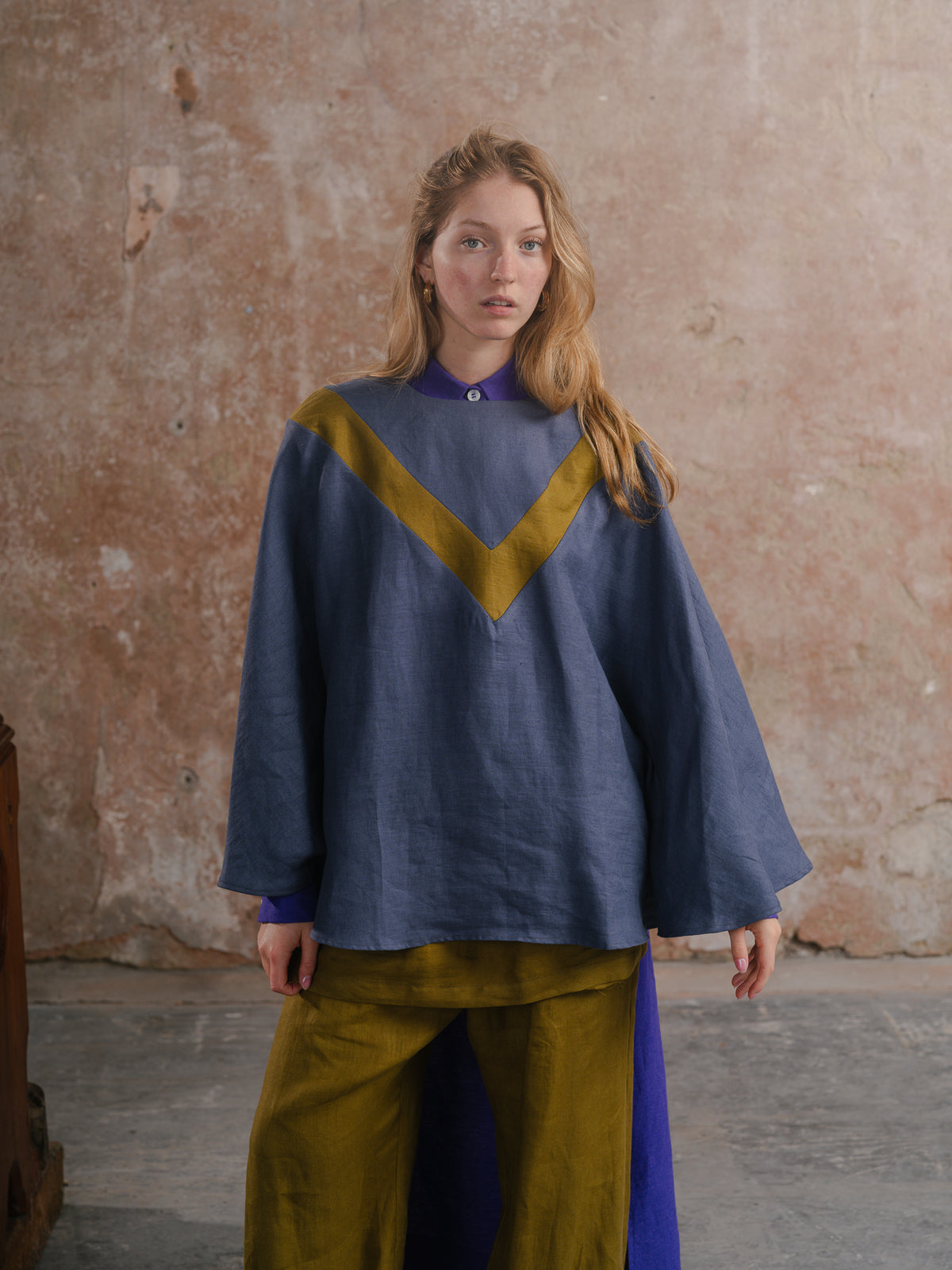 Orla Poncho; Off Duty Joggers in Army Washed linen