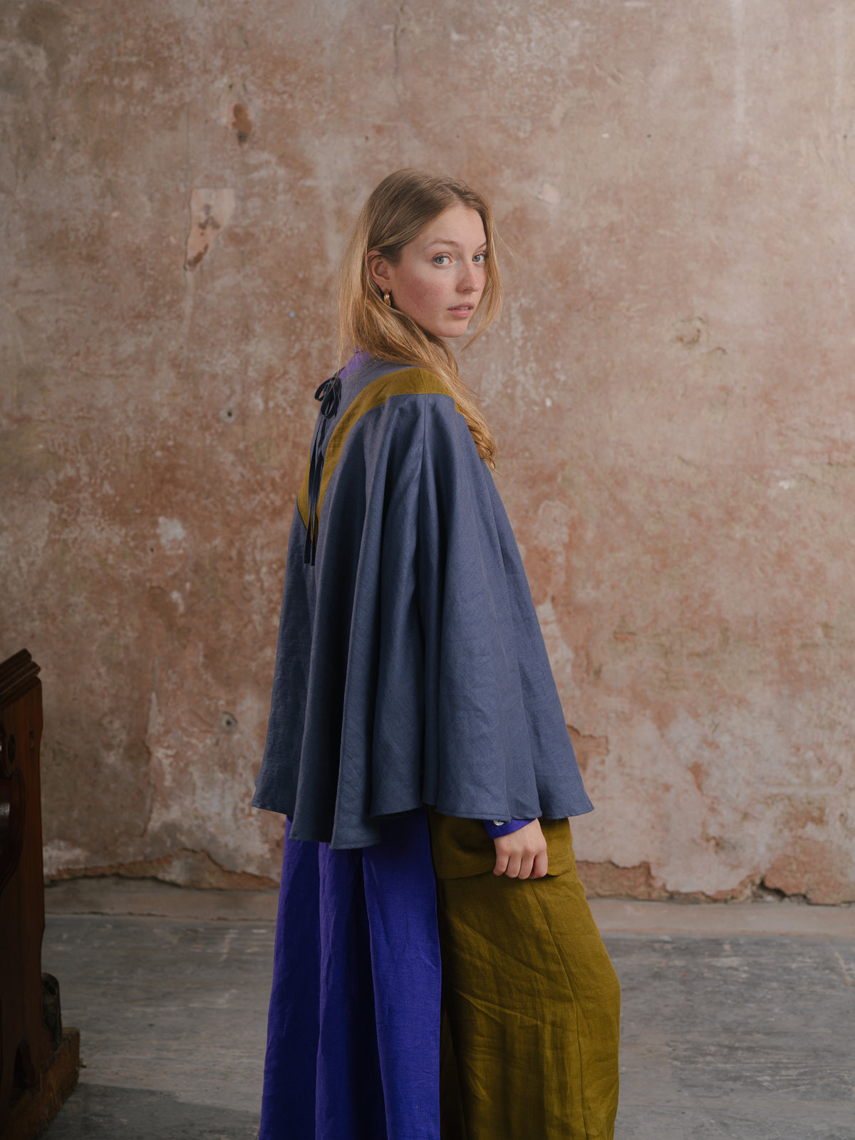 Orla Poncho; Off Duty Joggers in Army Washed linen