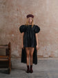 Bell Ringing Dress in black beetled linen