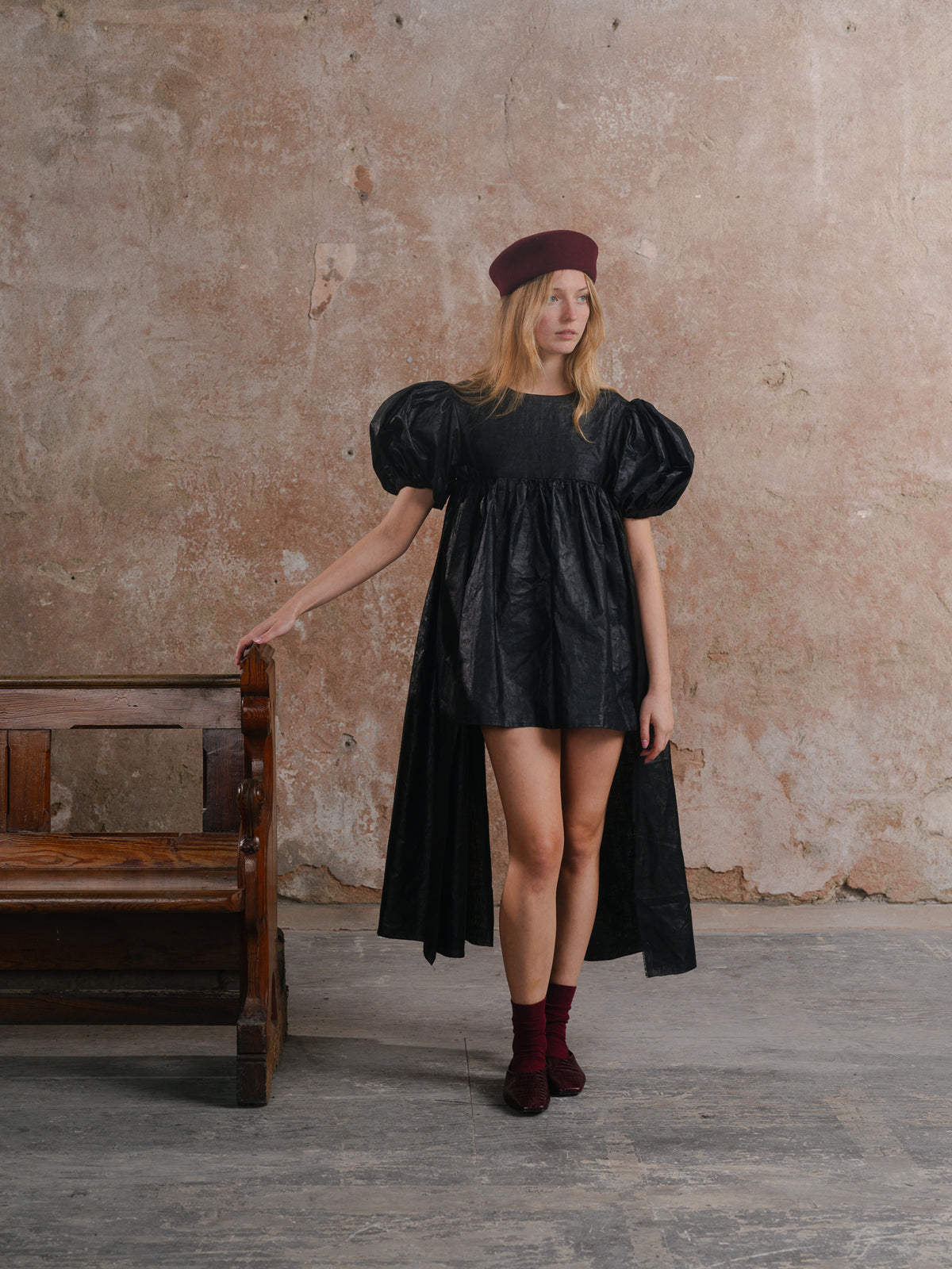 Bell Ringing Dress in black beetled linen