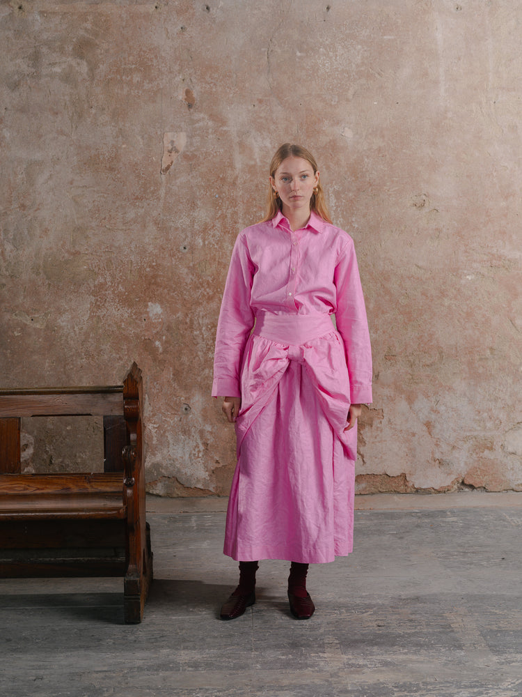 Dad’s Shirt in Loinnir Pink; Bow Skirt in Loinnir Pink
