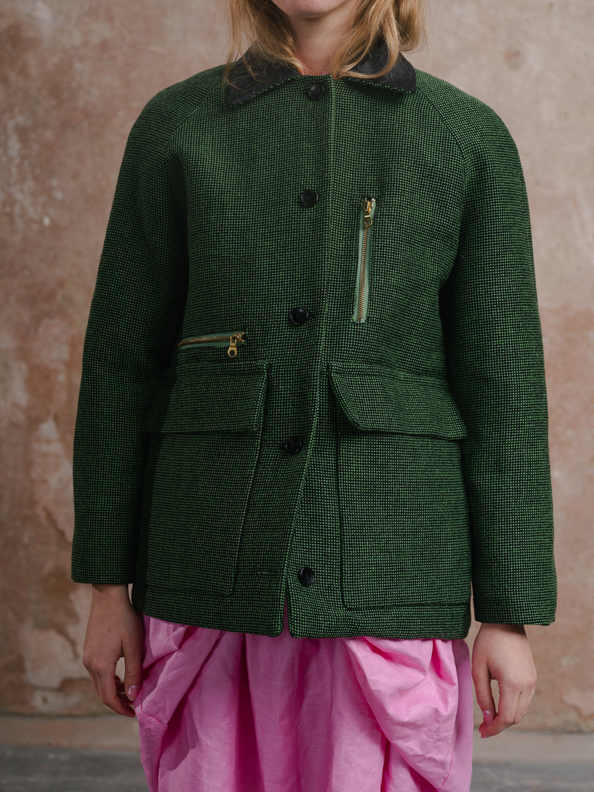 Bow Skirt in Loinnir Pink; Locking Up Jacket in Mourne Tweed