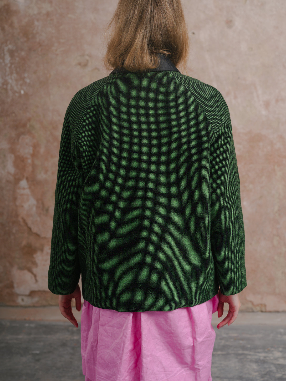 Bow Skirt in Loinnir Pink; Locking Up Jacket in Mourne Tweed