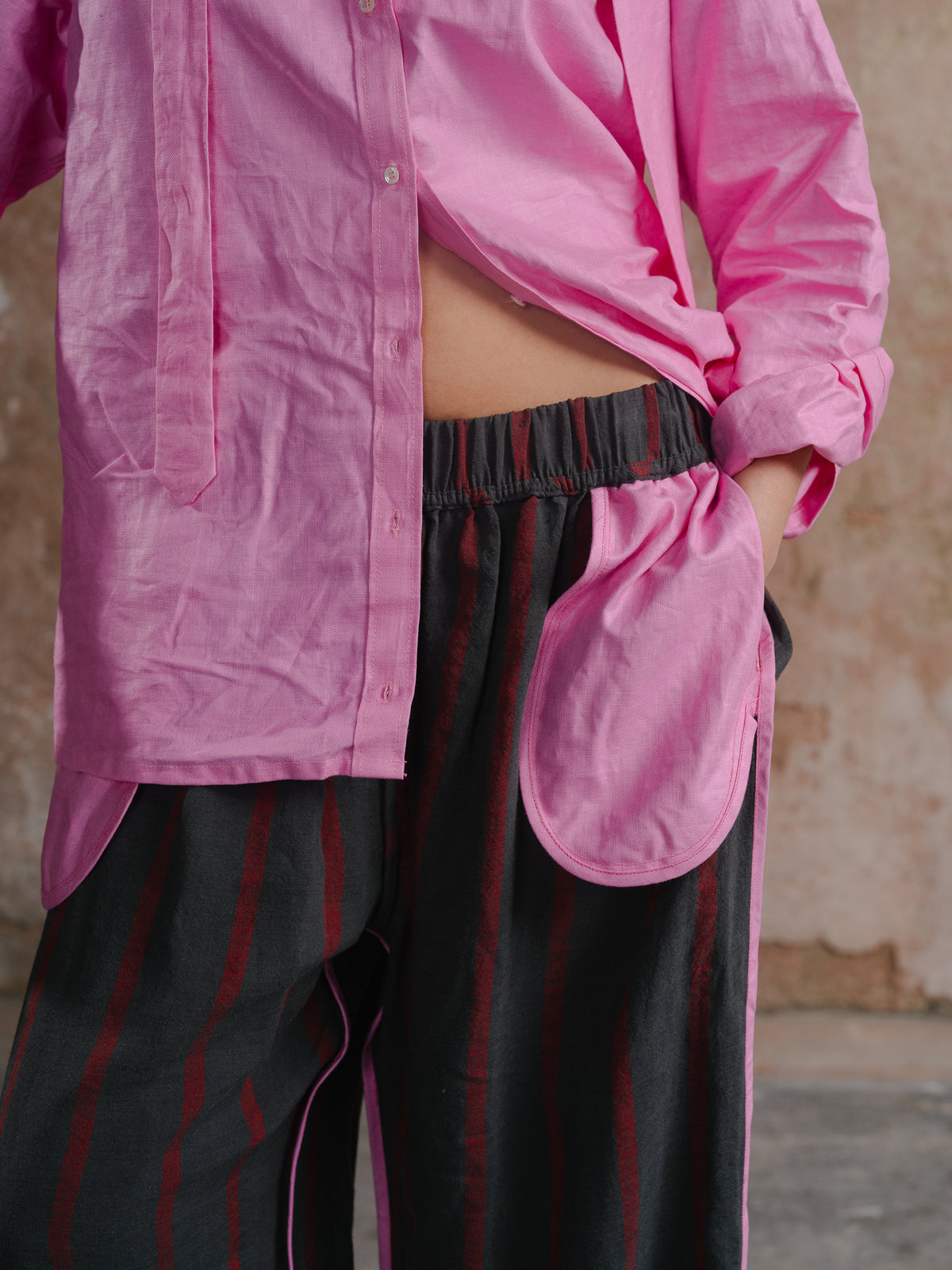 Dad’s Shirt in Loinnir Pink; Sweetie Trousers