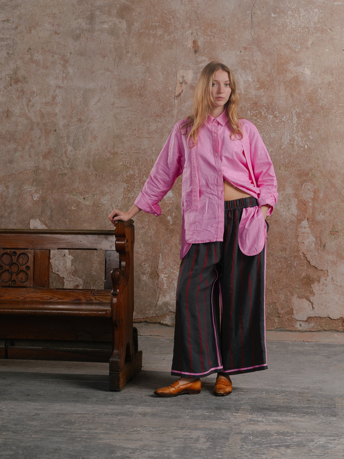 Dad’s Shirt in Loinnir Pink; Dad’s Tie in Loinnir Pink; Sweetie Trousers