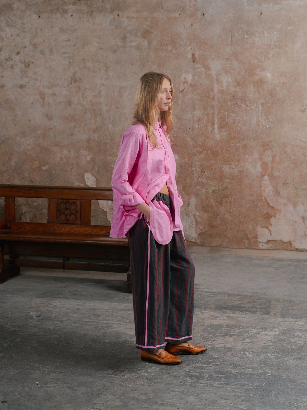Dad’s Shirt in Loinnir Pink; Dad’s Tie in Loinnir Pink; Sweetie Trousers