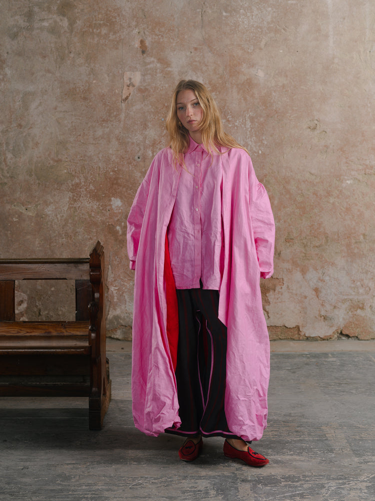 Dad’s Shirt in Loinnir Pink; Dad’s Tie in Loinnir Pink; Sweetie Trousers; Anointed Coat in Loinnir Pink