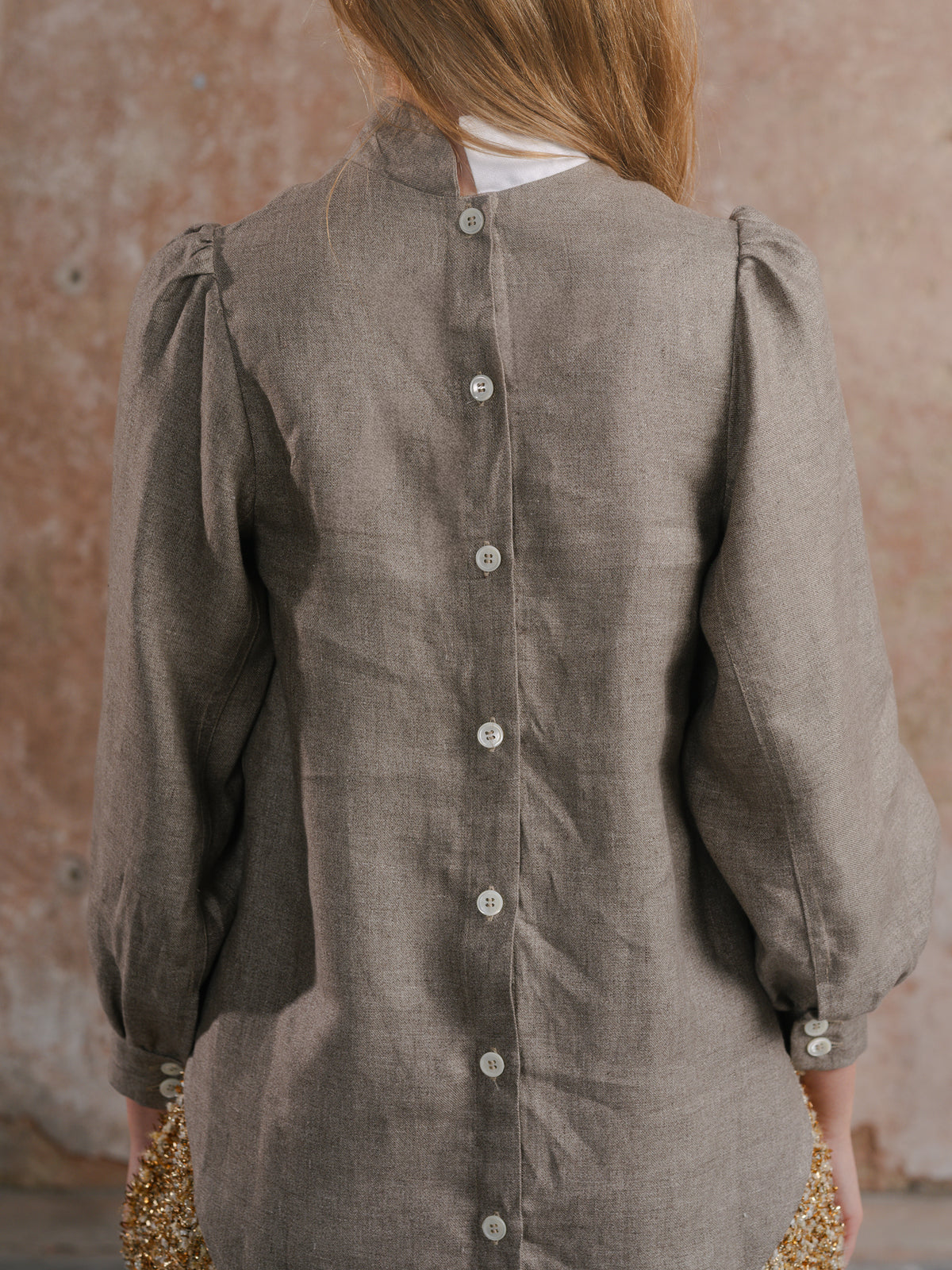 Puff Shorts in Twinkle Tweed; Agnes Shirt