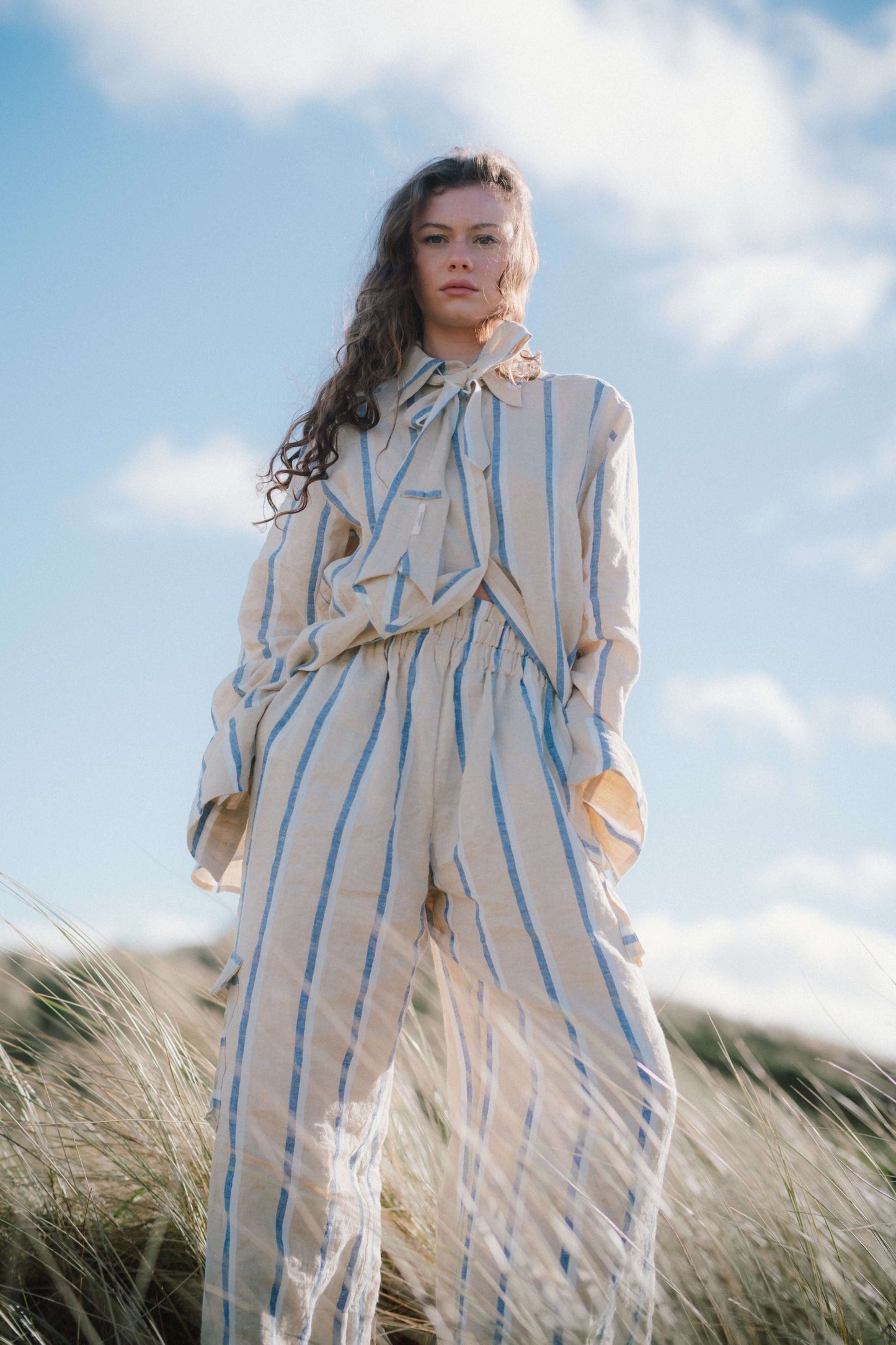 CARGO TROUSER - DUNE STRIPE | A design adapted from our much loved Nostalgia bottoms last Spring Summer - we have added asymmetric cargo pocket detail on each leg for a fun take on our Into The Wild inspiration this season. A double elasticated waistband