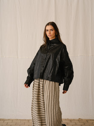 CADHLA SHIRT | BLACK BEETLED LINEN