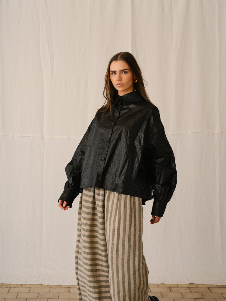 CADHLA SHIRT | BLACK BEETLED LINEN