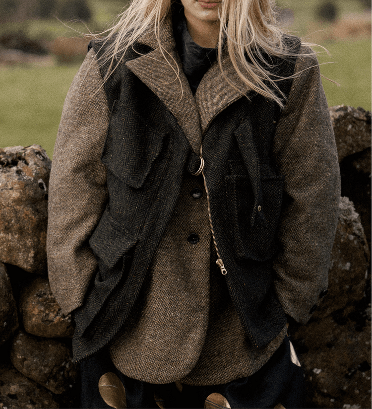 ASYMMETRIC TWEED GILET | GREEN