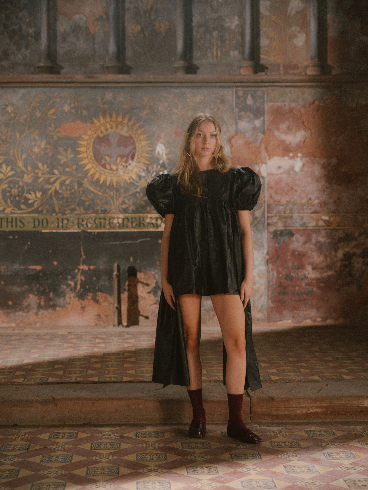 Bell Ringing Dress in Black Beetled Linen