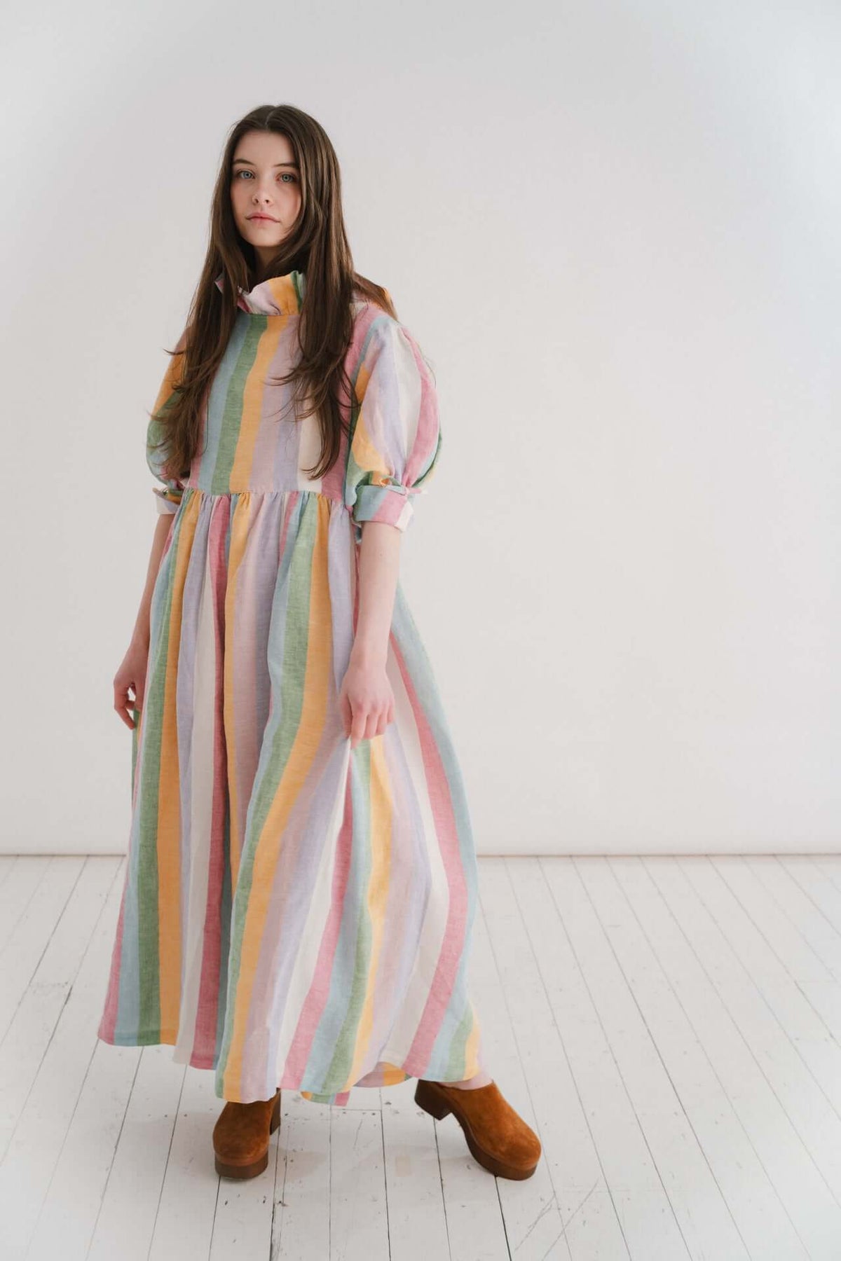 THE HOPE DRESS | This one is pretty special to us. Some of you may remember back whenever lockdown hit, we sourced some rainbow striped deadstock fabric and used it to make scrunchies. The concept was that when you bought one, we gifted one to your chosen