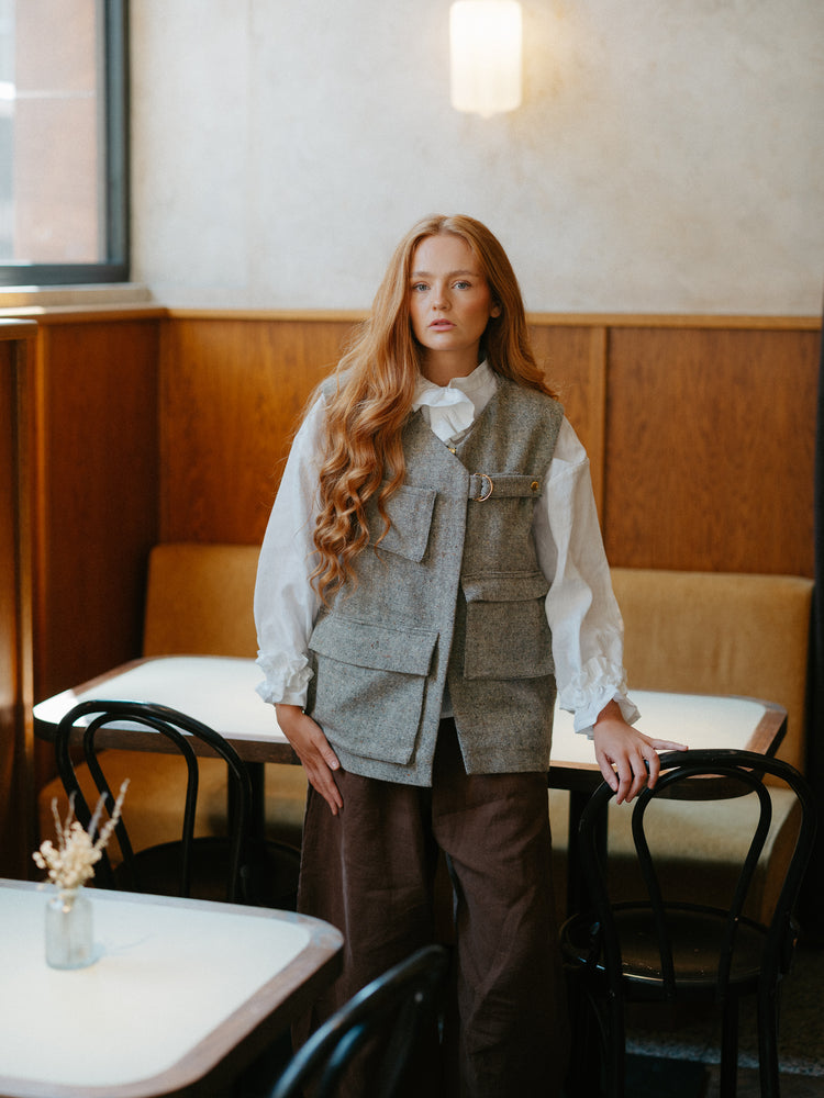 ASYMMETRIC TWEED GILET | GREY