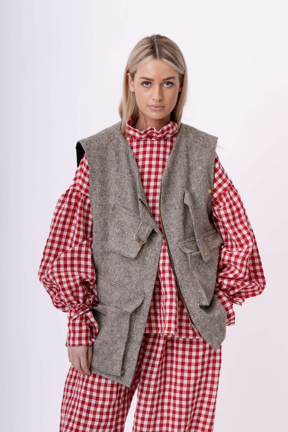 ASYMMETRIC TWEED GILET | GREY