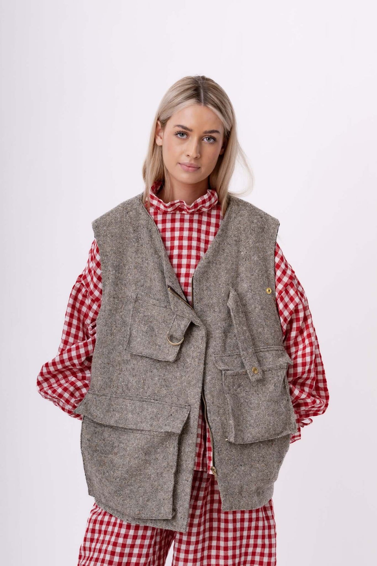 ASYMMETRIC TWEED GILET | GREY