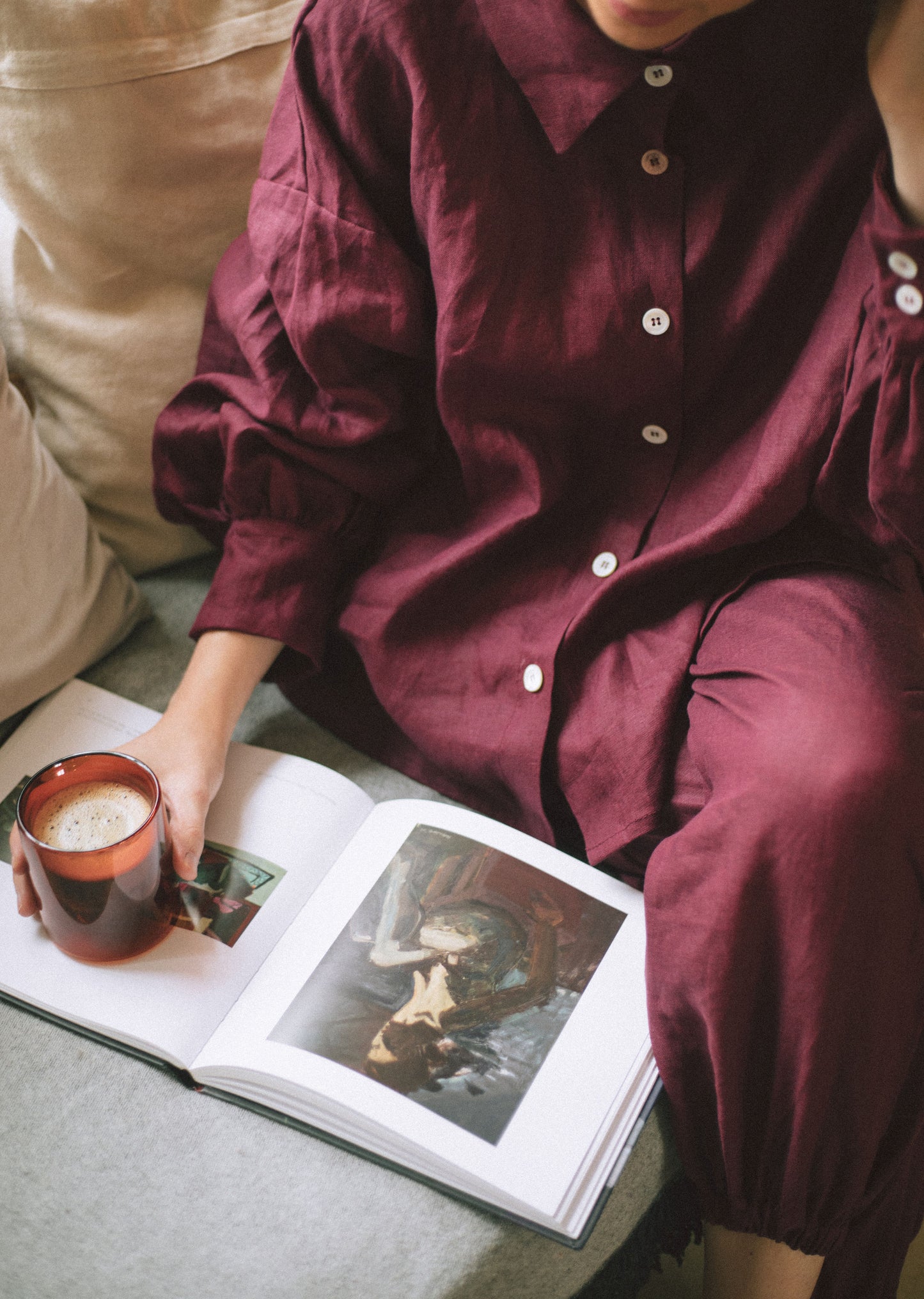 MERLOT LOUNGEWEAR SET | Our signature Cadhla loungewear set in a new rich colourway - Merlot. This set is designed to wear both in and out of the house. The buttons on the Cadhla blouse can also be worn to the back, making this a versatile wardrobe staple