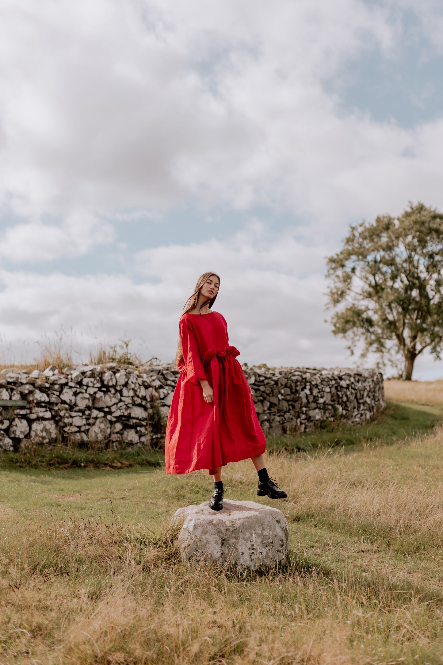 THE PUFF DRESS | POPPY | Our playful party dress this season.An effortless and feminine silhouette with a playful burst of puffed linen at the waist. Can be worn both ways, with 'V' to the front or back. The 'poppy' colourway is vibrant and fun. Created w