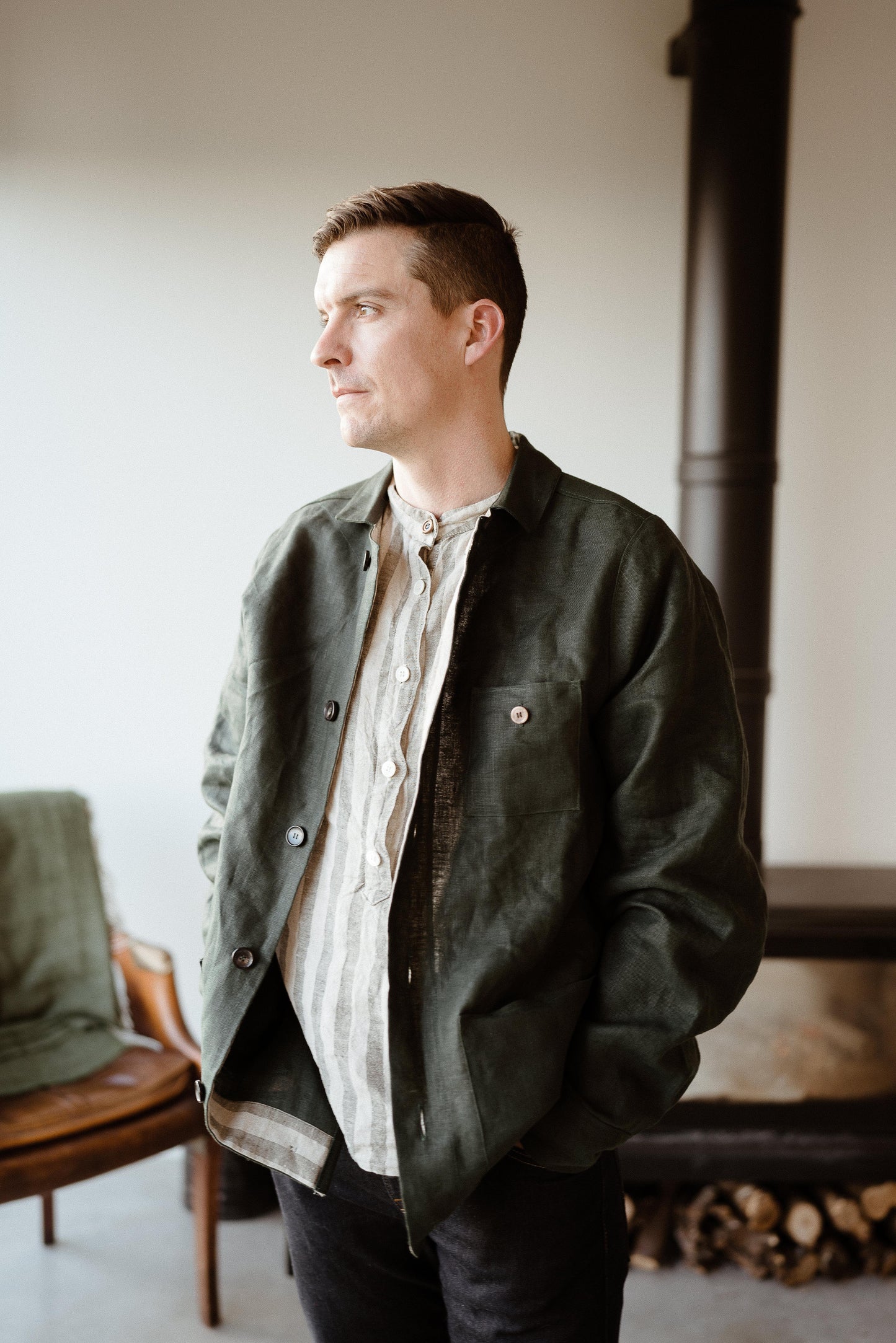 FOREST OVERSHIRT | Introducing our first menswear pieces, this is the Forest overshirt. Designed to be worn as a shirt/light jacket. A great layering piece and looks great with the Maverick shirt worn under. The shirt is a dark forest green and is lined w