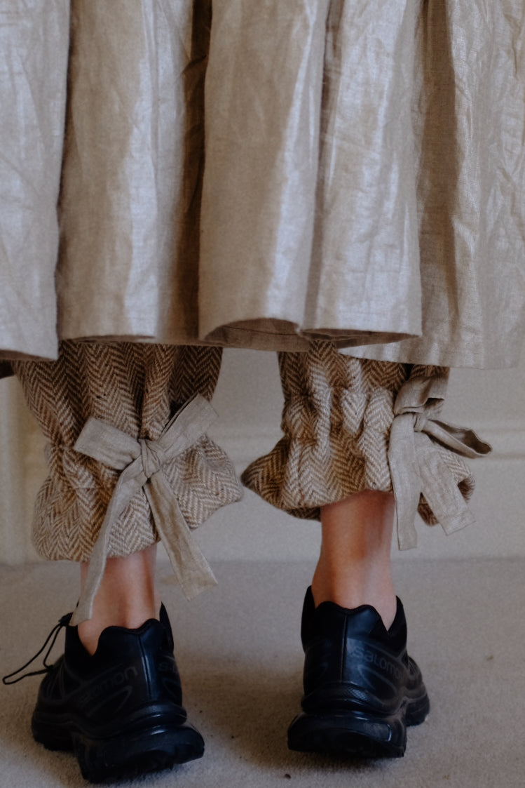 TWEED BLOOMERS | Introducing our new Tweed Bloomers. An update on our signature bloomers. A relaxed and oversized shape gathered in at the ankle with a bow detail on back. A modern take on 19th century Bloomers. These undergarments were worn under dresses