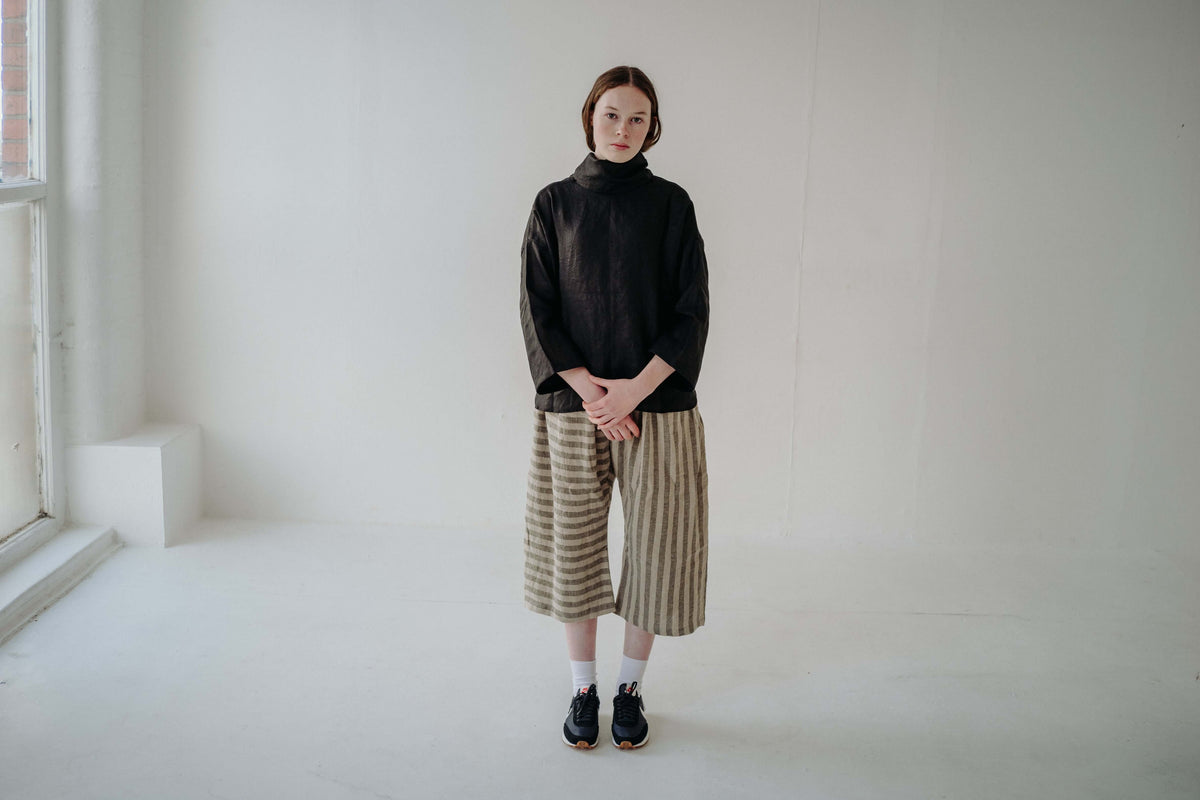 AMELIA TROUSERS | A fun and easy throw on trouser A relaxed, wide leg fit with elasticated waist, these are a real staple for Summer. The Amelia trousers are a classic wide leg fit. Featuring a play on stripe direction - they will add playfulness and fun