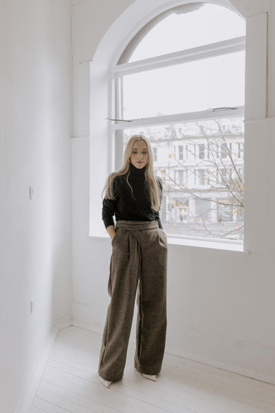 パンツ Needles Basic Trouser fancy tweed Tweed Tweed Mid Waist Solid Button Wide Leg Cropped Trousers